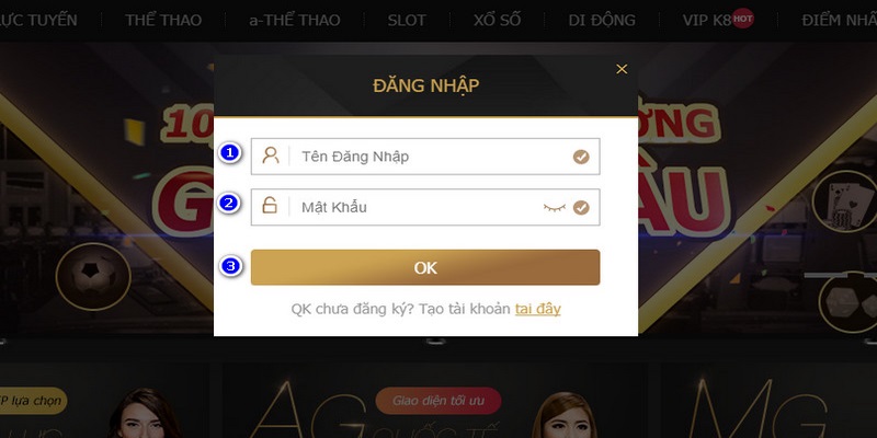Thao tác đăng nhập BET88